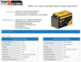 Top Lithium Battery 24V 100Ah Lithium Iron Phosphate Battery Rechargeable Replace AGM GEL