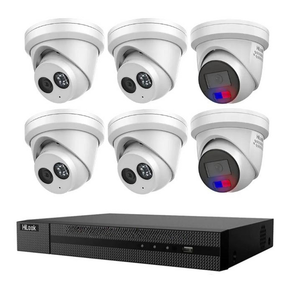 HiLook 6MP 8CH NVR Security 6 ACDC All in one Camera-2xIPC-T269H+4xIPC-T261H