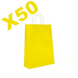 50x Yellow Kraft Paper Bags Craft Gift Shopping Bag Carry Bag With Twist Hand