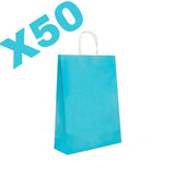 50x Lake Blue Kraft Paper Bags Craft Gift Shopping Bag Carry Bag With Twist Hand