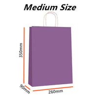 50x Purple Kraft Paper Bags Craft Gift Shopping Bag Carry Bag With Twist Handles