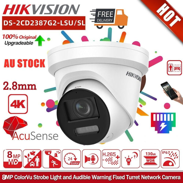 Hikvision DS-2CD2387G2-LSU/SL 8MP 4K Gen2 Outdoor ColorVu Acusense & STROBE