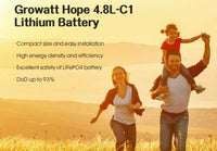 Growatt 48V 100Ah 4.8kwh Hope 4.8L-C1 Lithium iron Battery with Installation Kit