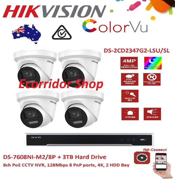 Hikvision 4x4 MP Outdoor ColorVu Liveguard Turret Cameras With Acusense + 8CH NVR Kit